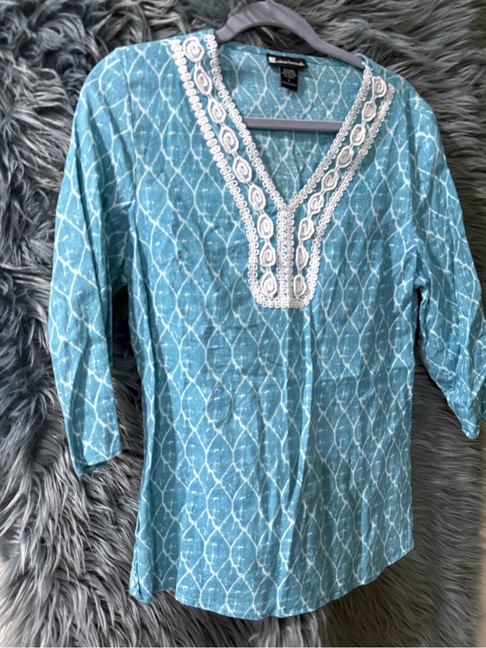 Valerie Bertinelli Linen Blouse - Size Large | Color: Blue